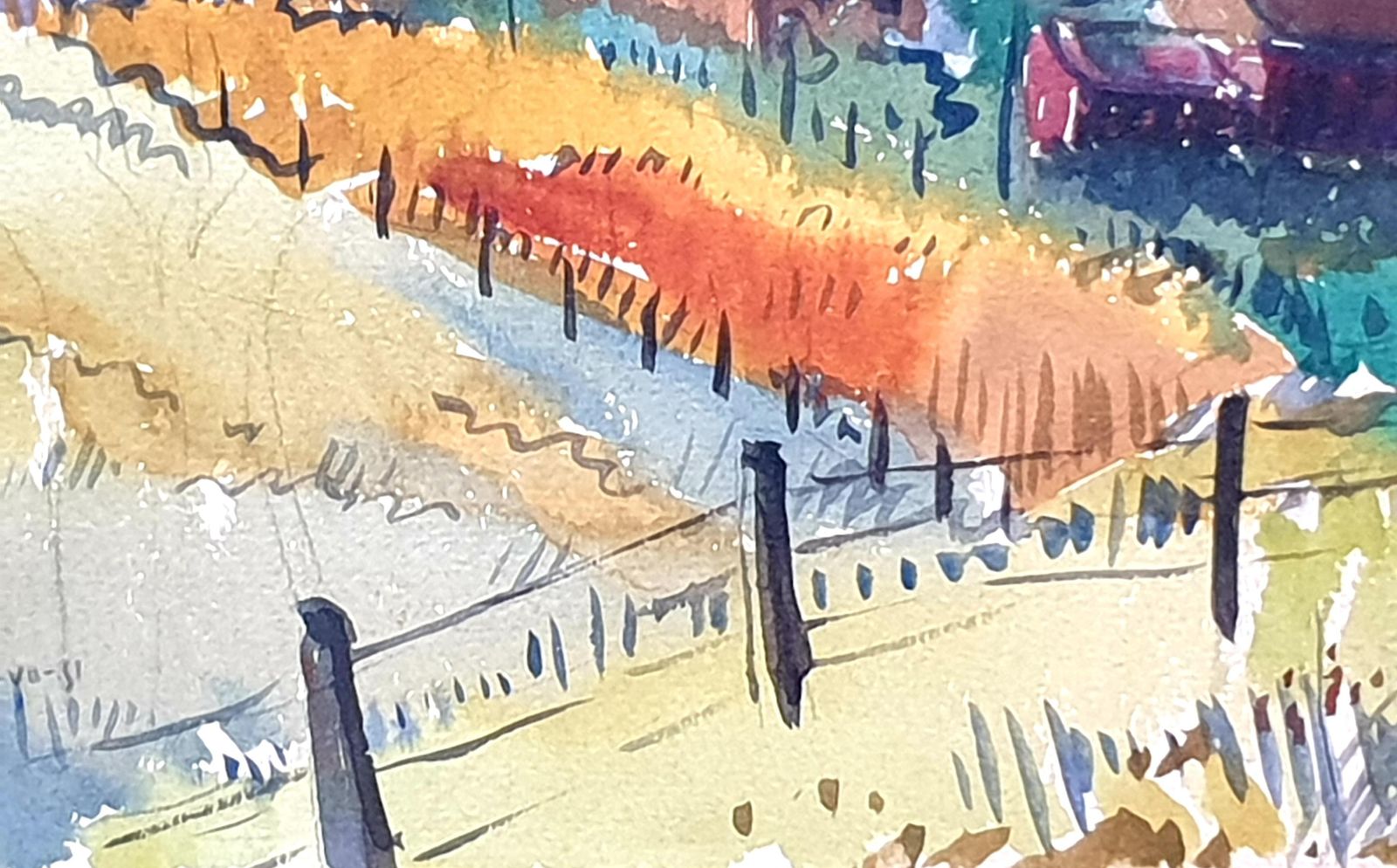Mid Century Watercolours Double Sided On Paper, Village Landscape Or Canal View From 1951 By André Pierard photo Art