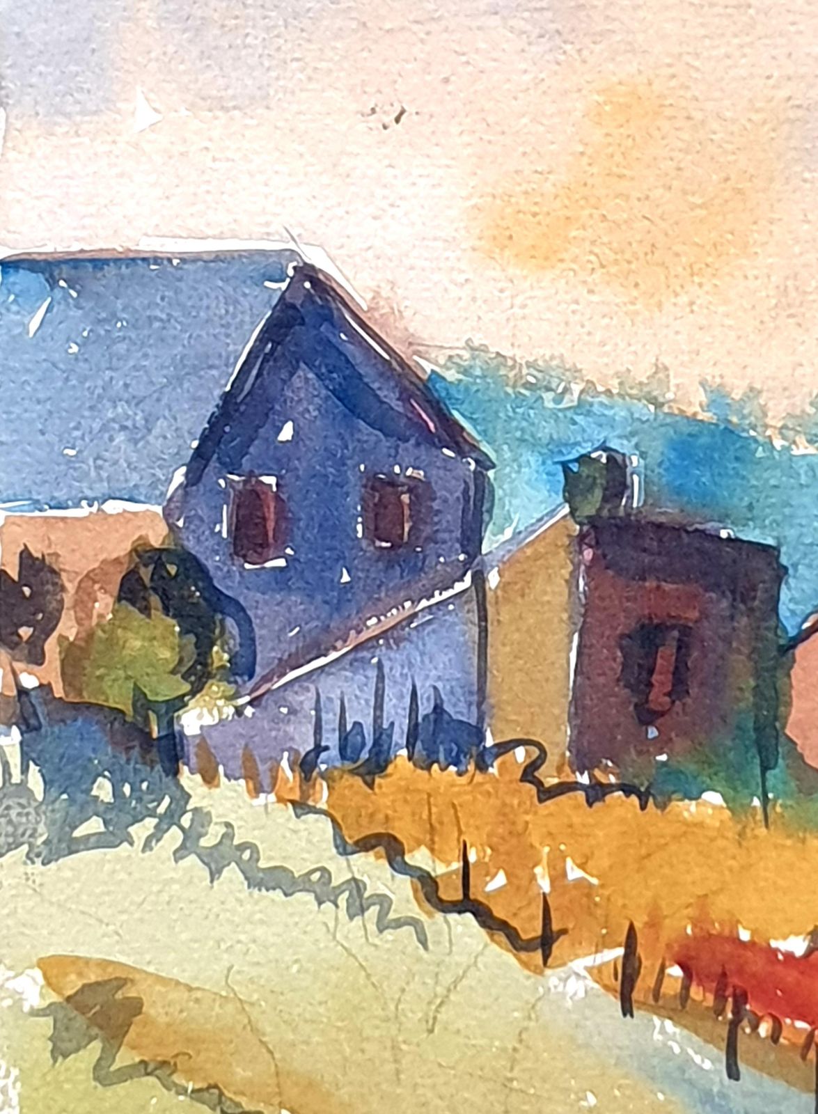 Mid Century Watercolours Double Sided On Paper, Village Landscape Or Canal View From 1951 By André Pierard photo buy