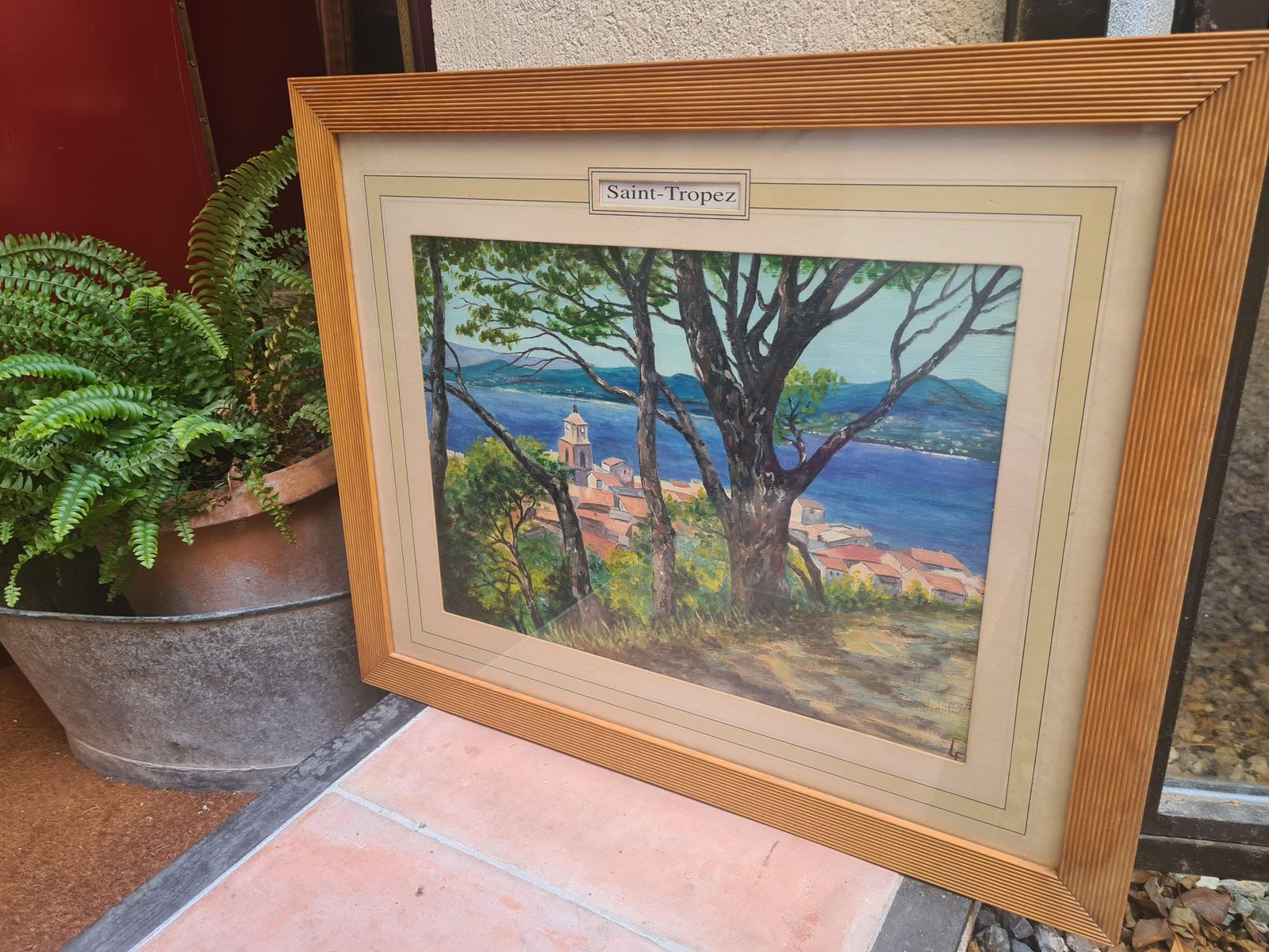 photo furniture St Tropez, French Marine Landscape View From The Citadel. Oil On Board.