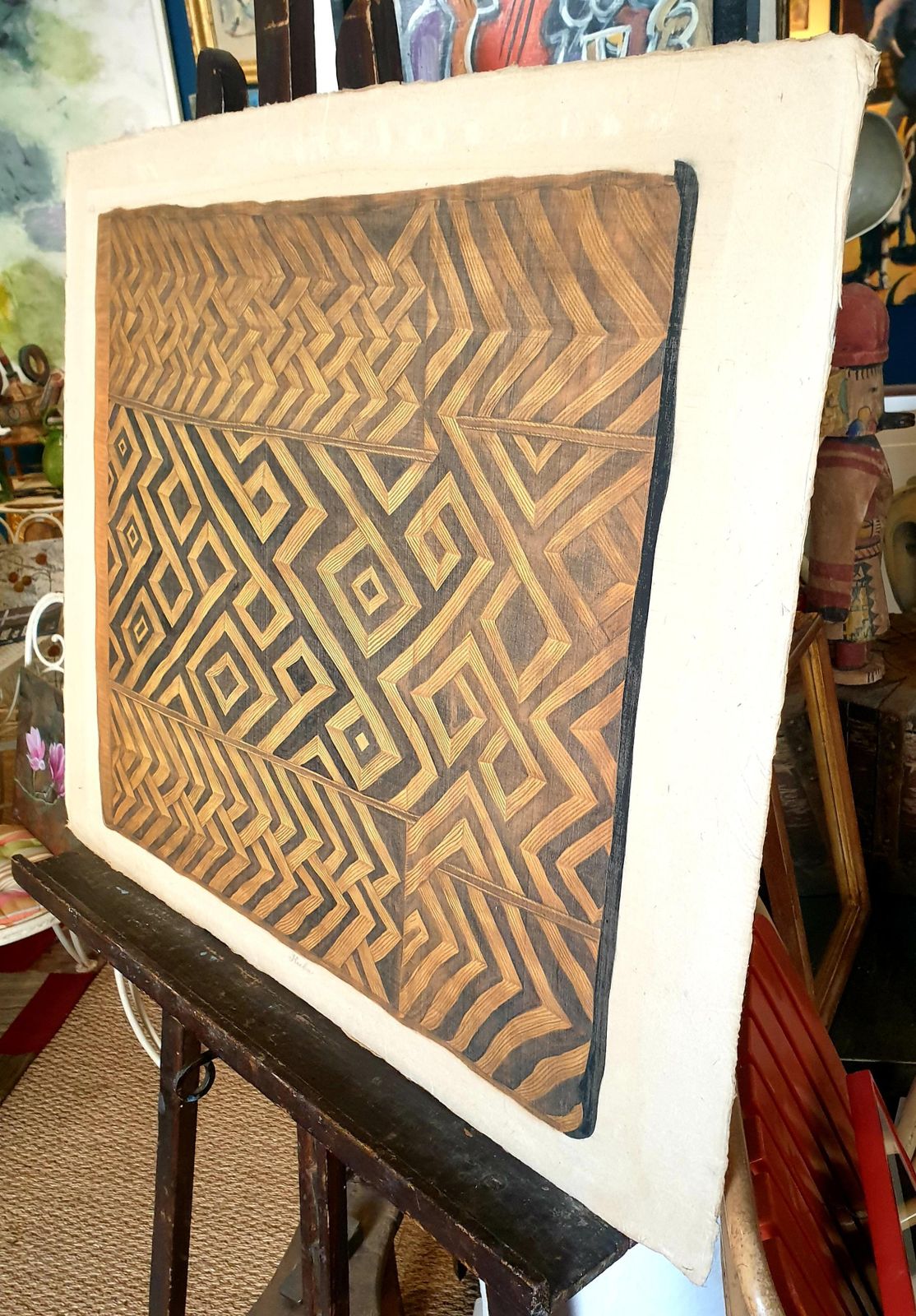 646.0 La Roche Laffitte, Painting Of An Antique Caucasian 'Kuba' Tribal Item, Watercolour On Silk photo