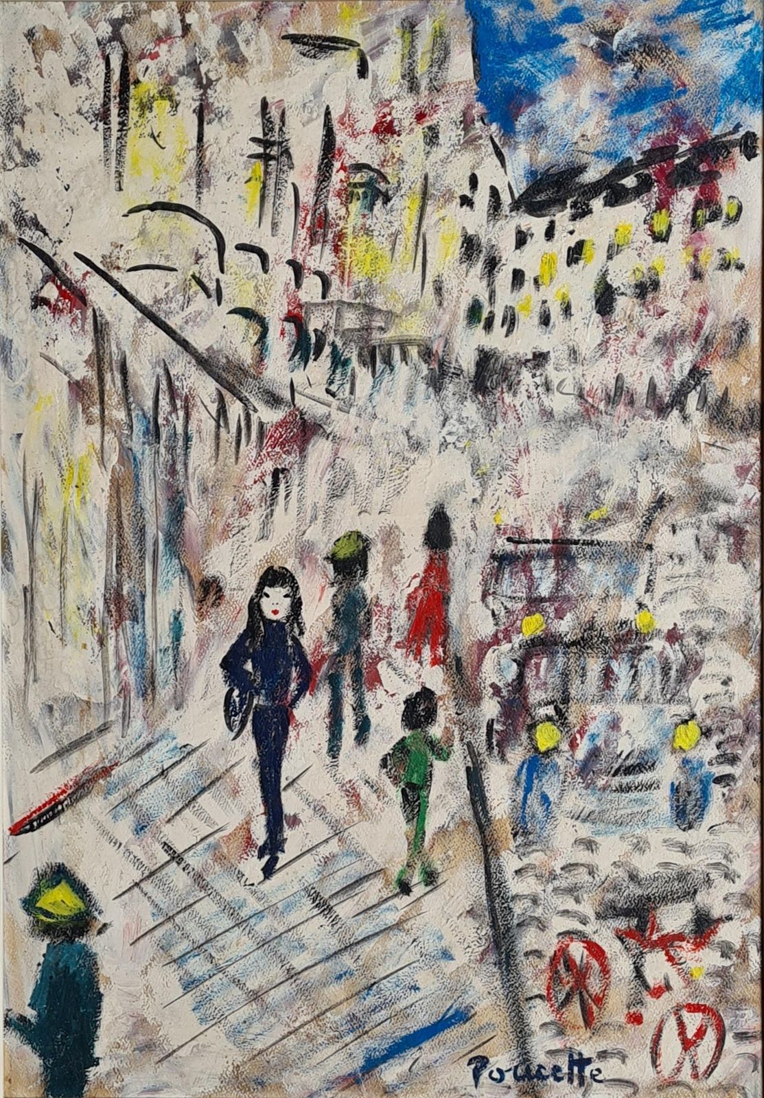 photo for sale Nicola Ortis Poucette, L’art Naïf, Mid Century Modern, The Streets Of Paris. Oil On Board. From The 1960s