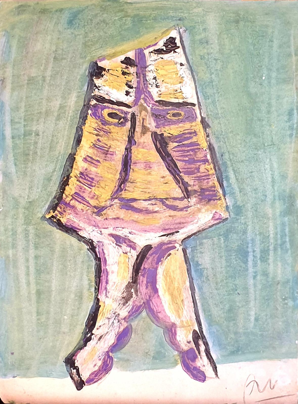 Abstract Expressionist Cobra Style Fantastical Figure. Acrylic On Card By A Nuchy