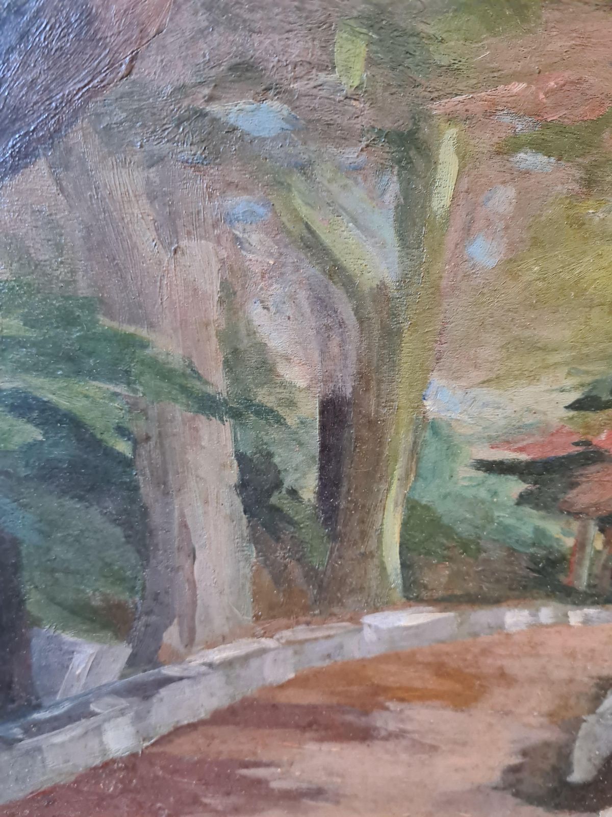 French Impressionist Oil On Board, Wooded Landscape, The Terrace Of The Chateau (1920s) photo 327.0