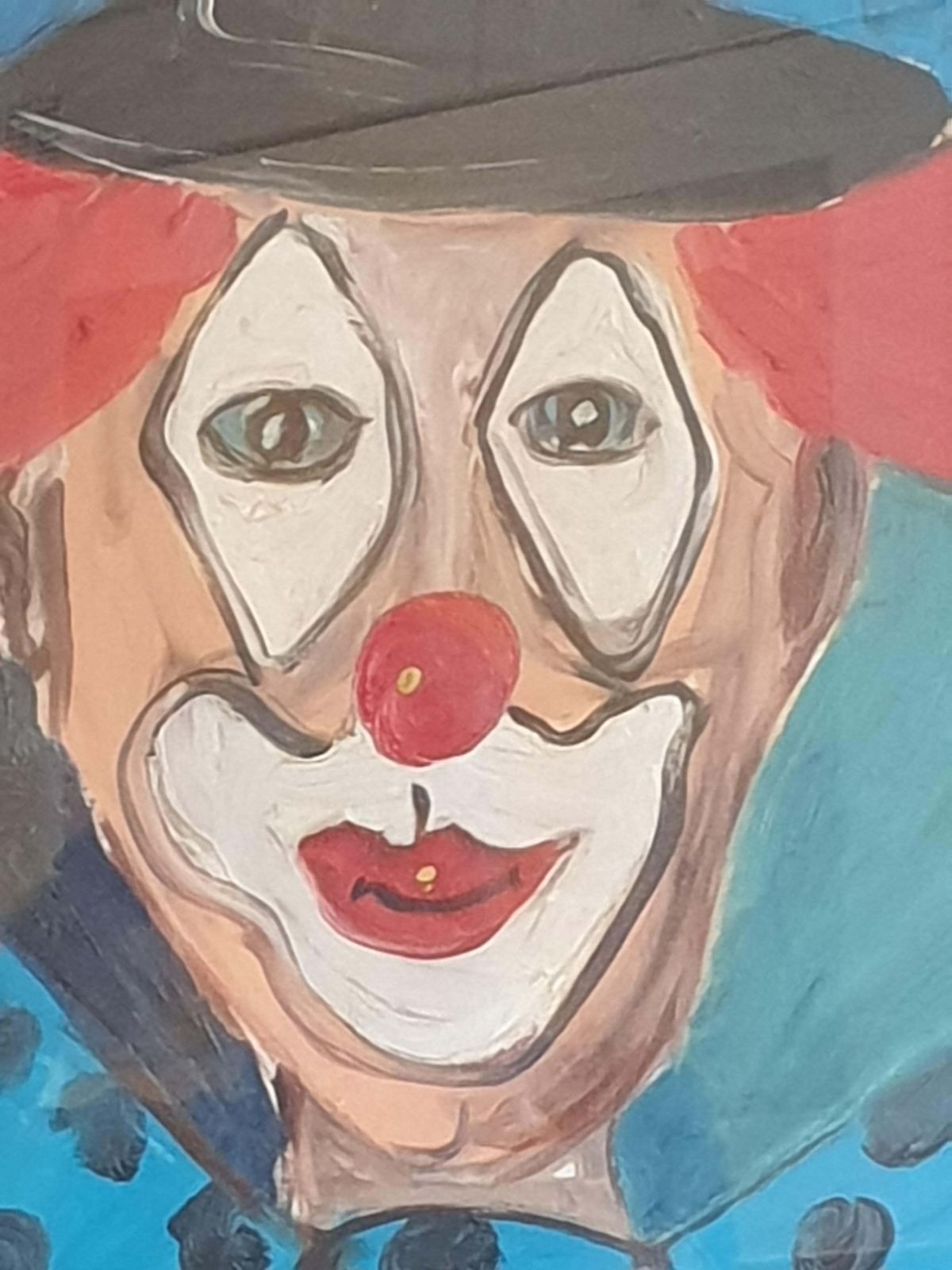 Luciano Morterracoco The Clown In Top Hat And Bow Tie. Milan School, Italian Oil On Canvas.1976 photo furniture