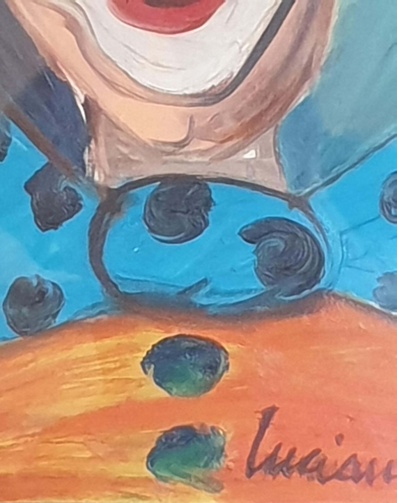 photo buy Luciano Morterracoco The Clown In Top Hat And Bow Tie. Milan School, Italian Oil On Canvas.1976