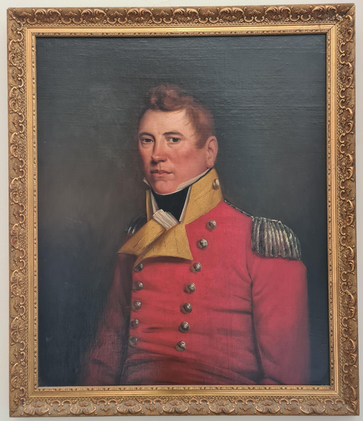 18th Century Oil On Canvas Portrait, Major Alexander Brown In Military Uniform. (1799)