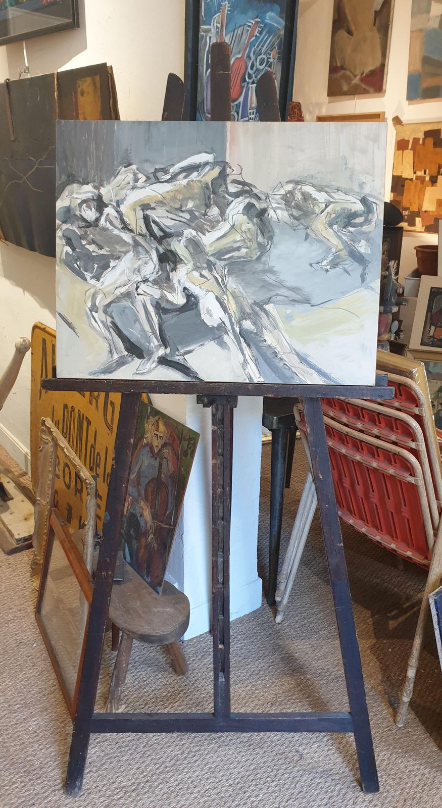 Chantal Payet, 'Assemblées', Figures In Motion, Oil On Paper On Board. (1996) photo Art