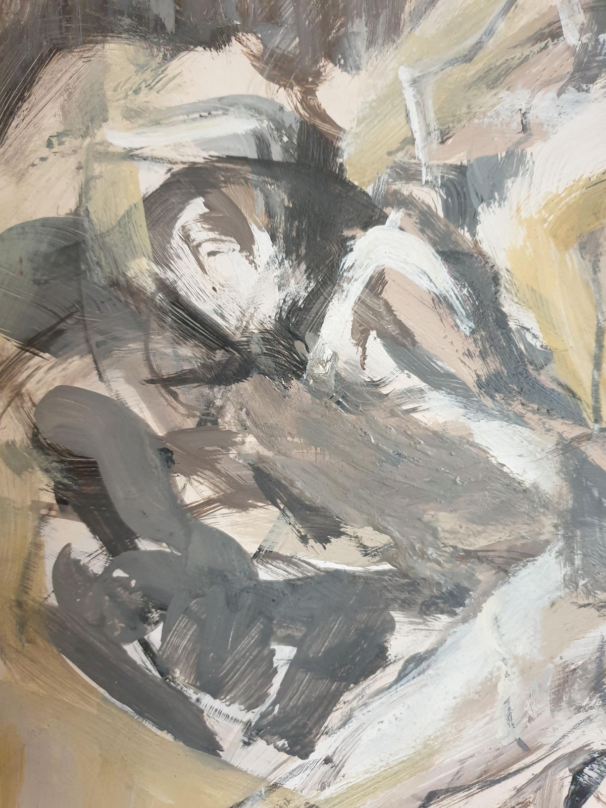 photo for sale Chantal Payet, 'Assemblées', Figures In Motion, Oil On Paper On Board. (1996)