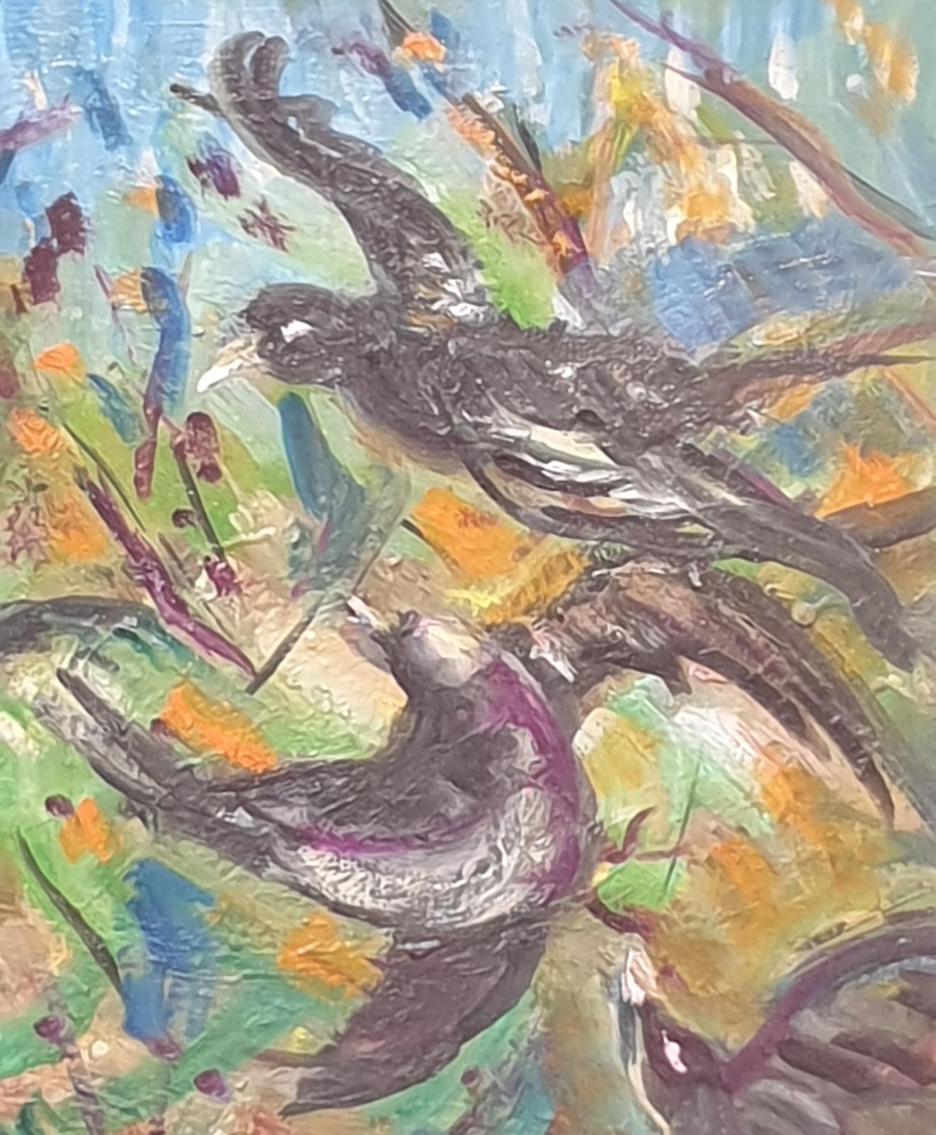 Hyppolite Roger French Mid Century Oil On Canvas, Birds In Flight photo furniture