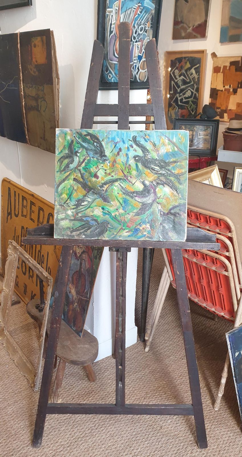 Hyppolite Roger French Mid Century Oil On Canvas, Birds In Flight photo Art