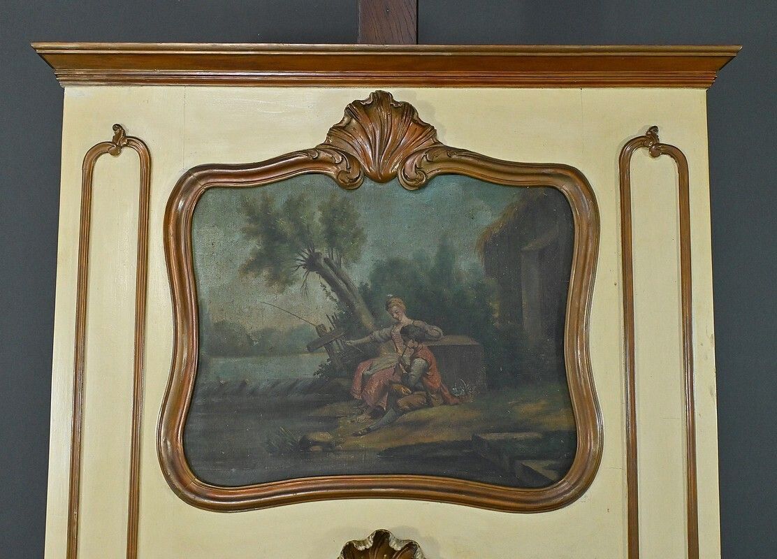 Painted Wooden Trumeau Mirror, Louis XV Style – Late 19th Century photo Home Decor