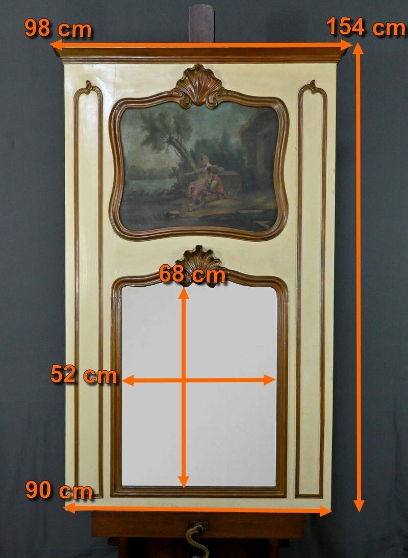 photo vinterior Painted Wooden Trumeau Mirror, Louis XV Style – Late 19th Century