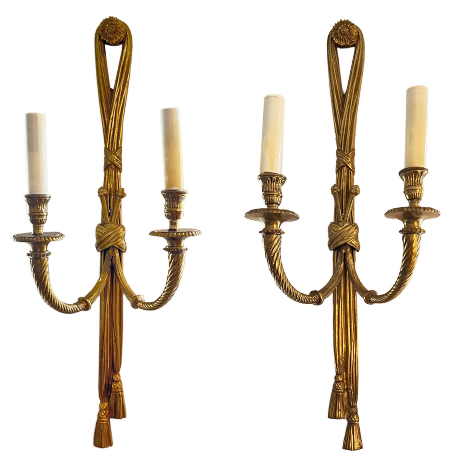 Pair Of Large Gilt Metal French Neoclassic Wall Sconces