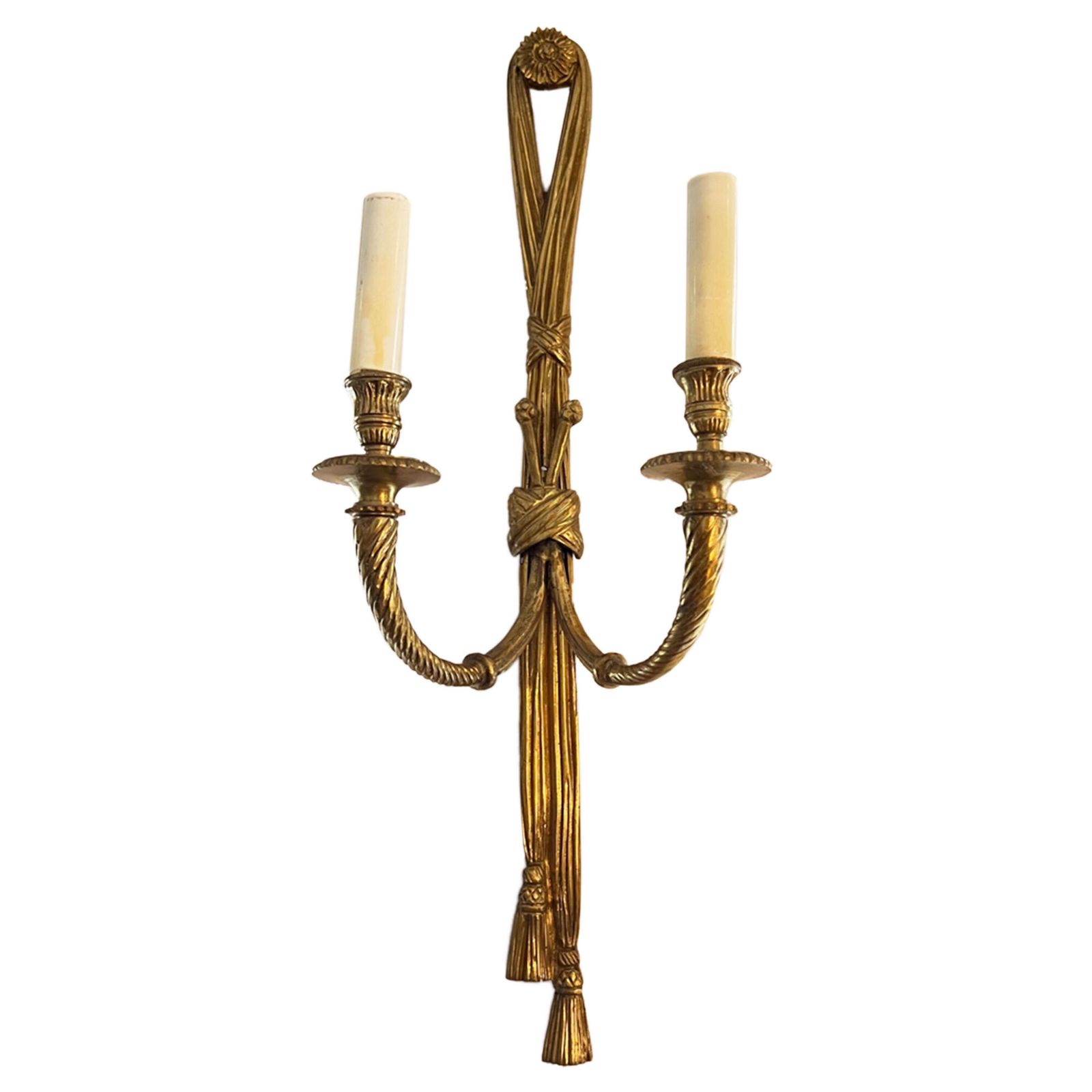 Pair Of Large Gilt Metal French Neoclassic Wall Sconces photo for sale