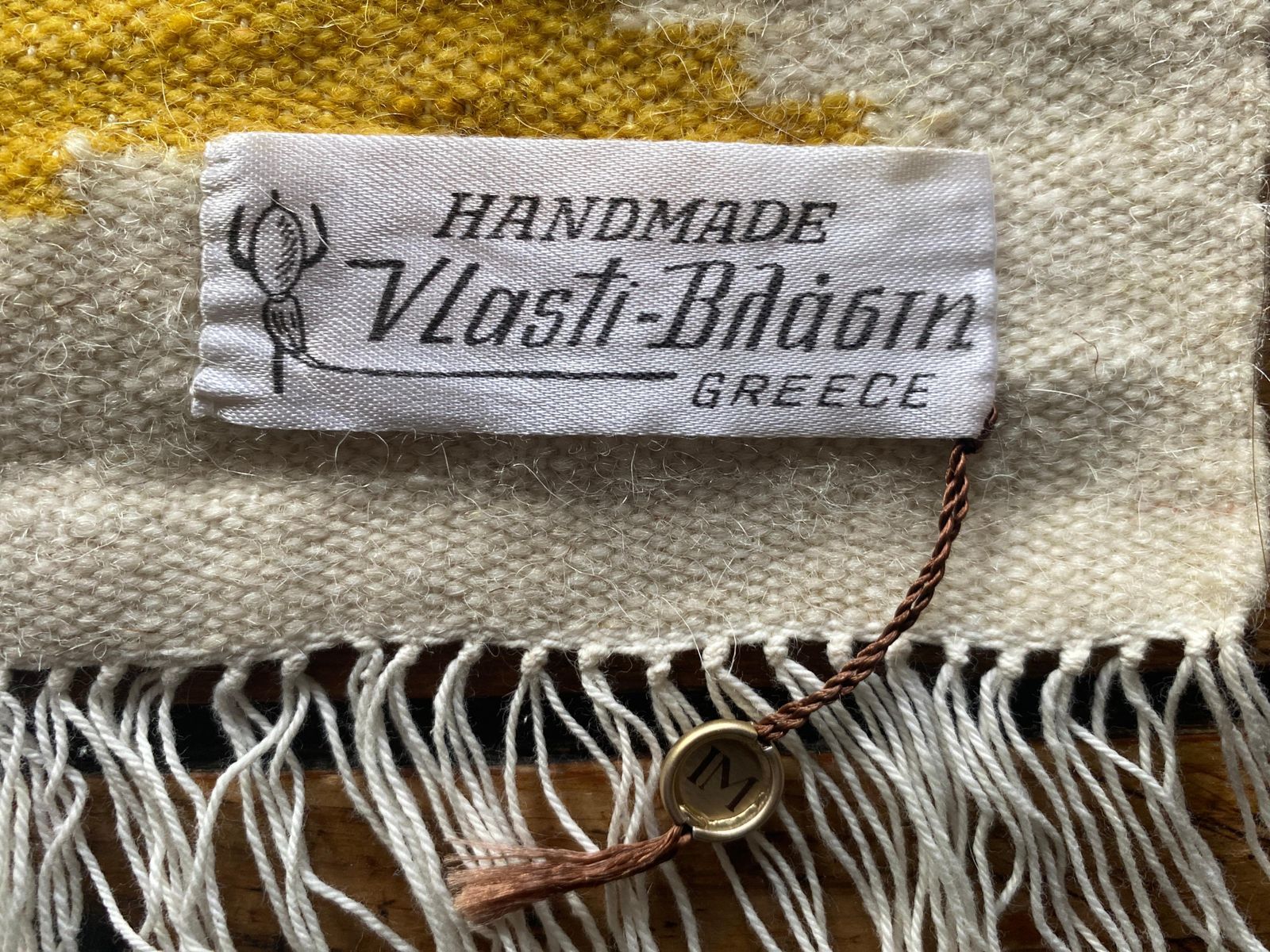 Handmade Yellow And Cream White Flat Weave Tapestry, Vlasti, Greece, 1960 70s photo Art