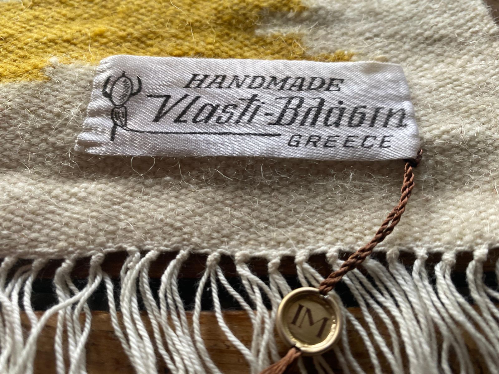 Handmade Yellow And Cream White Flat Weave Tapestry, Vlasti, Greece, 1960 70s photo 256.0