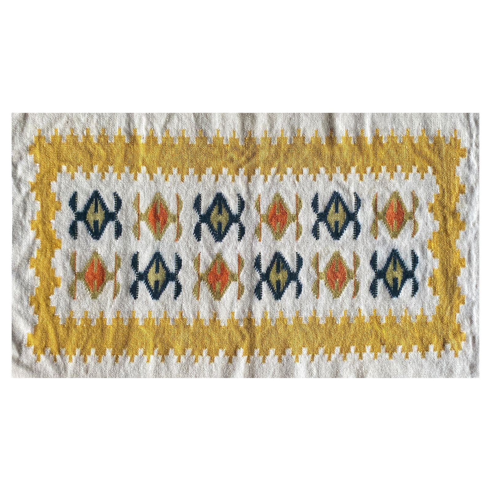 Handmade Yellow And Cream White Flat Weave Tapestry, Vlasti, Greece, 1960 70s photo buy