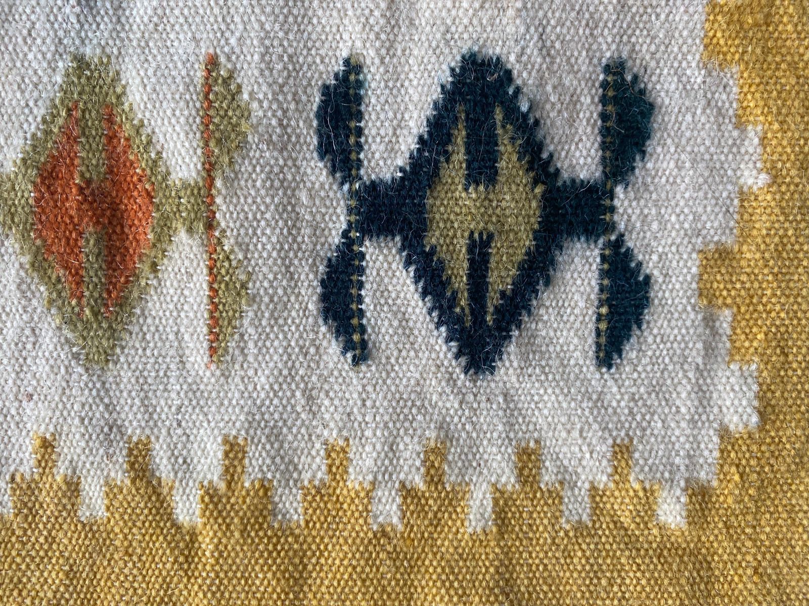 Art Handmade Yellow And Cream White Flat Weave Tapestry, Vlasti, Greece, 1960 70s photo