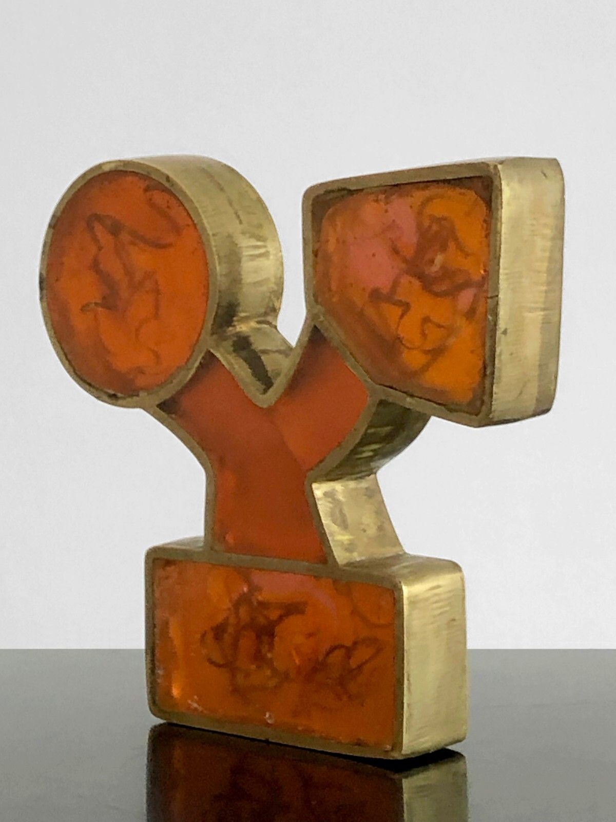 Art 1970 Sculpture Fractal Resin Inclusion Pop Bronze & Plexiglas Lucite Giraudon photo