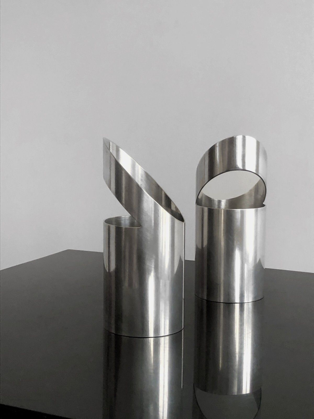 1970 Paolo Cats 2 Vases Modernist Silver Metal Christofle Sabattini Gaul photo for sale