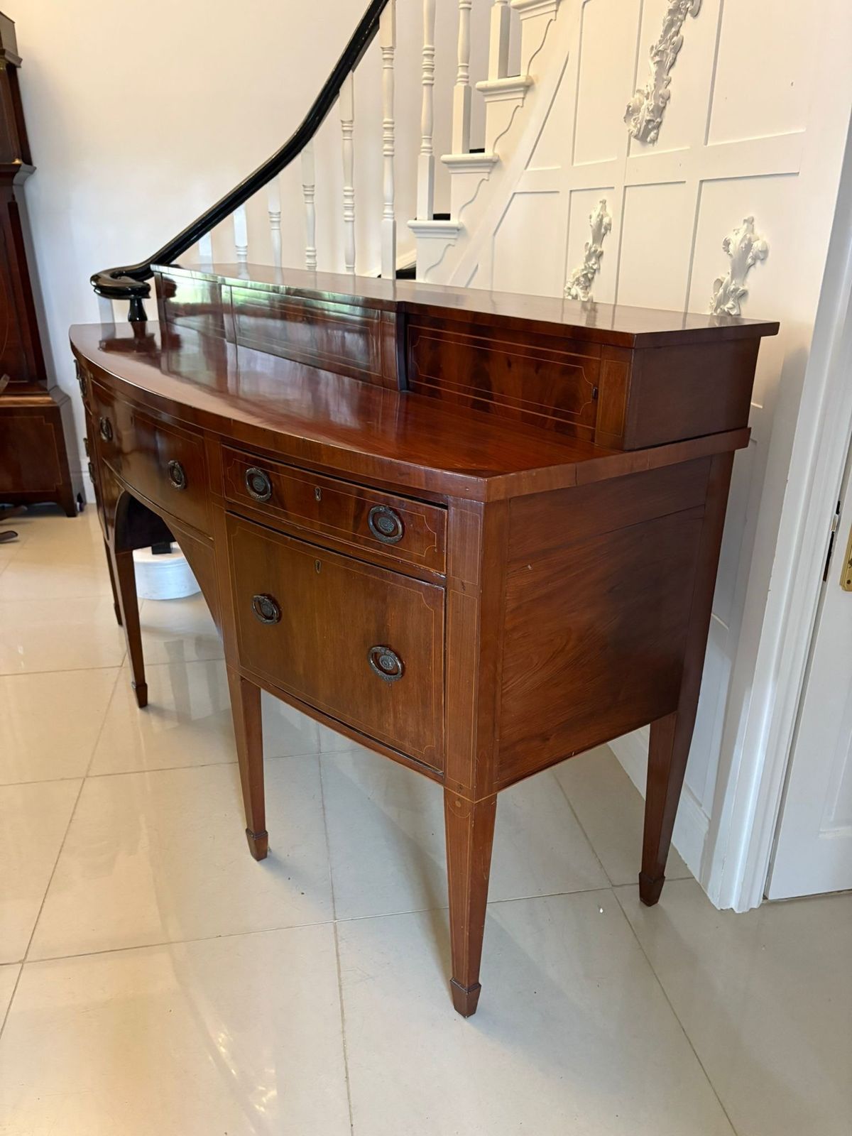 Outstanding Quality Large Antique Mahogany And Boxwood Strung Bow Fronted Sideboard photo furniture