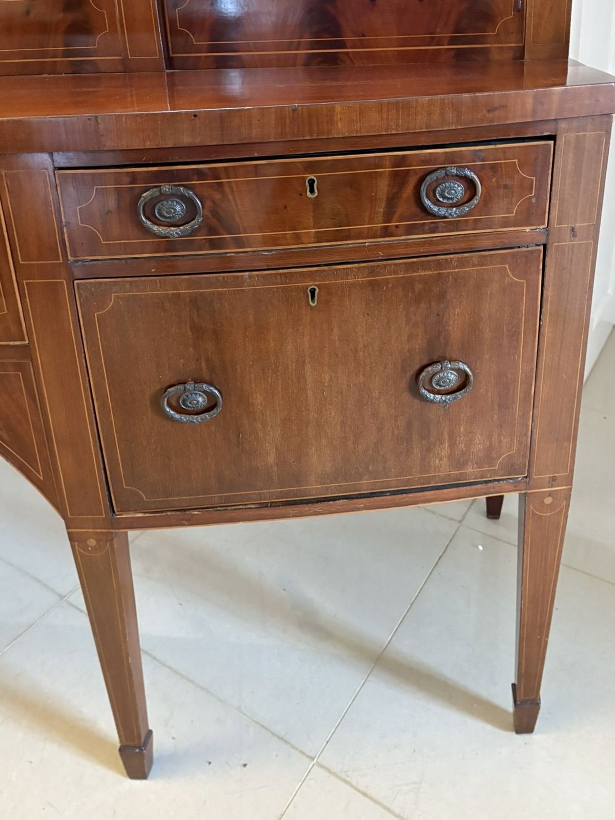Outstanding Quality Large Antique Mahogany And Boxwood Strung Bow Fronted Sideboard photo vintage