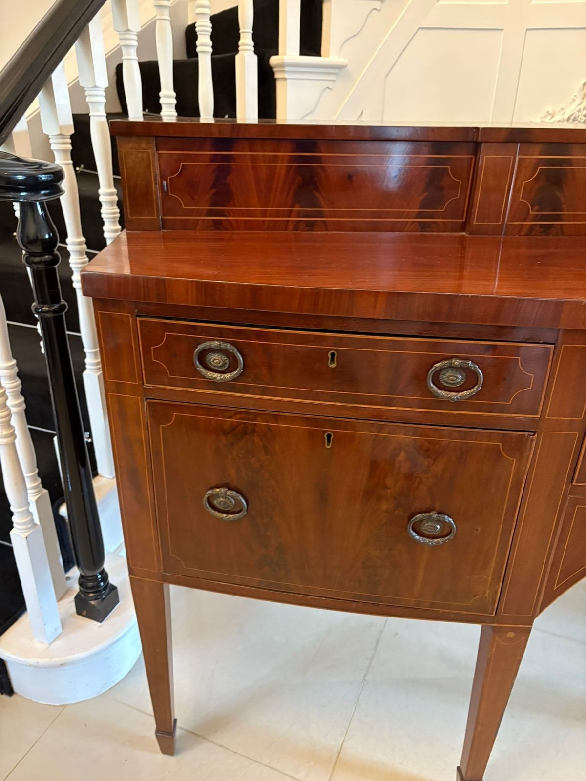 photo furniture Outstanding Quality Large Antique Mahogany And Boxwood Strung Bow Fronted Sideboard