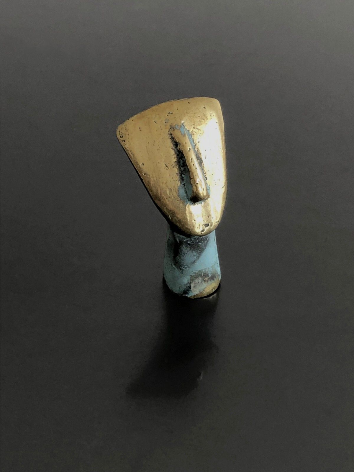 1970 Sculpture Oceanian Bust Miniature Bronze Shabby Chic Brutalist Tribal photo furniture