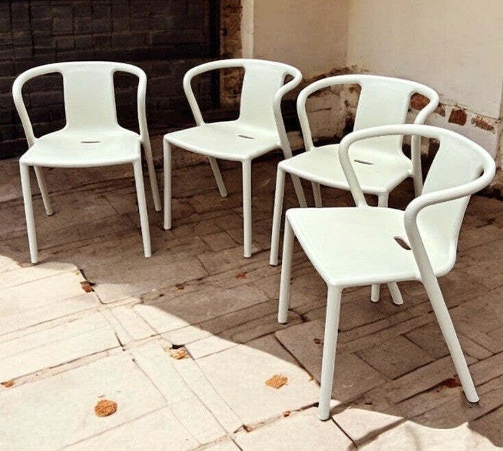4 White Designer Patio Chairs By Magis, Designed By Jasper Morrison