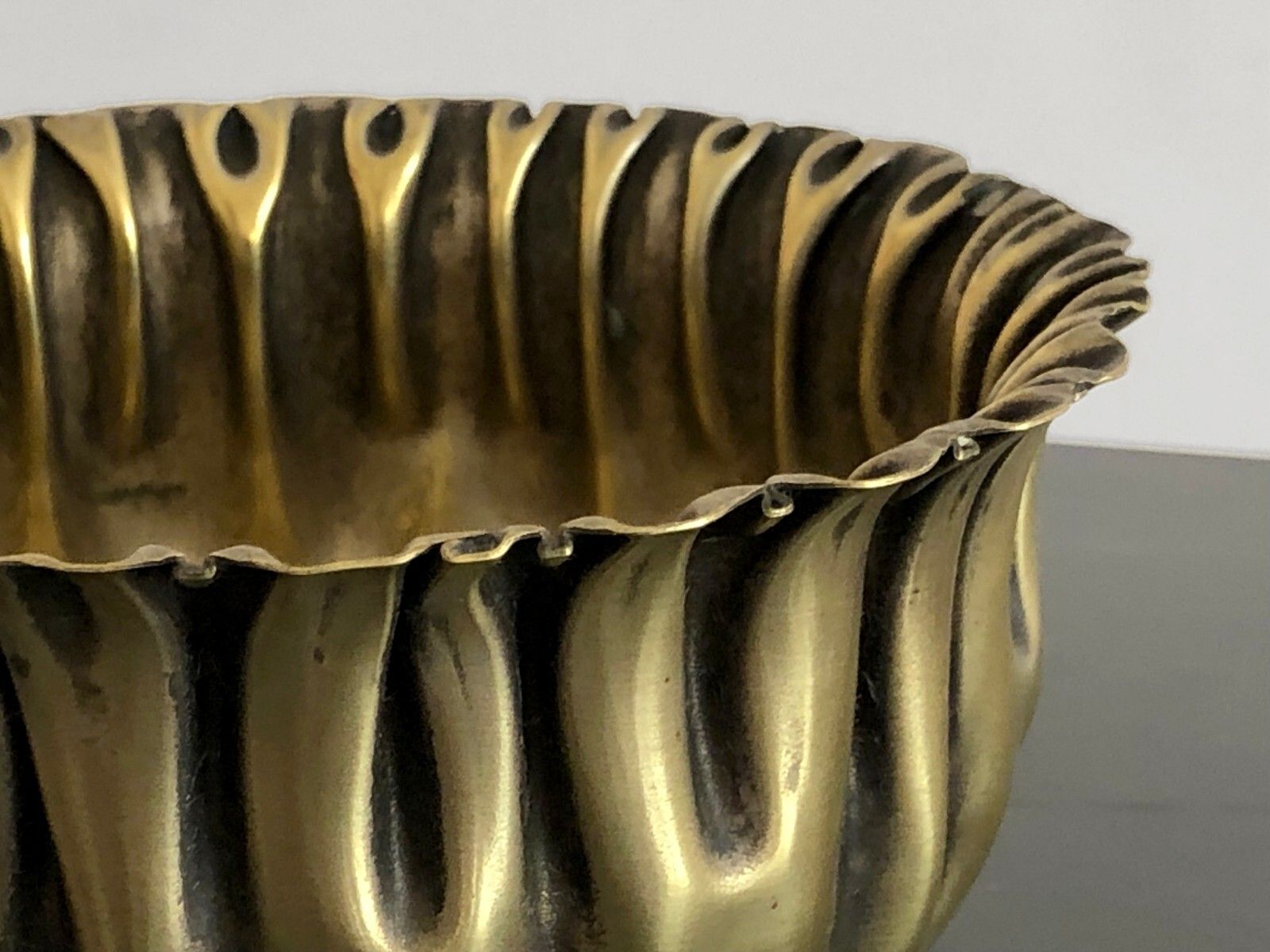 1970 Christofle Jansen Pergay Romeo Brass Pleated Cut Bronze Shabby Chic photo for sale