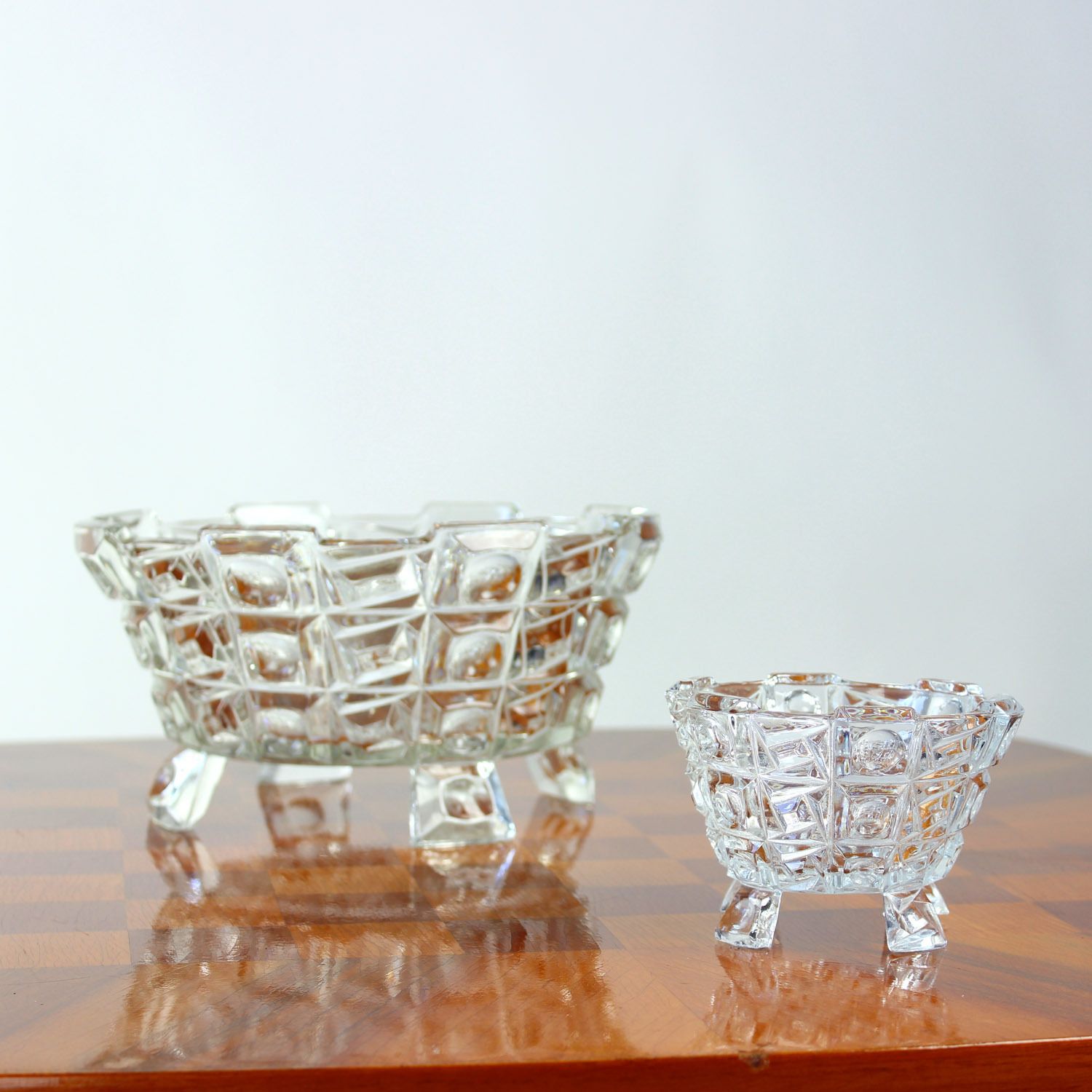 360.0 Set Of Two Art Deco Pressed Glass Bowls By Libochovice, Czechoslovakia, 1930s photo