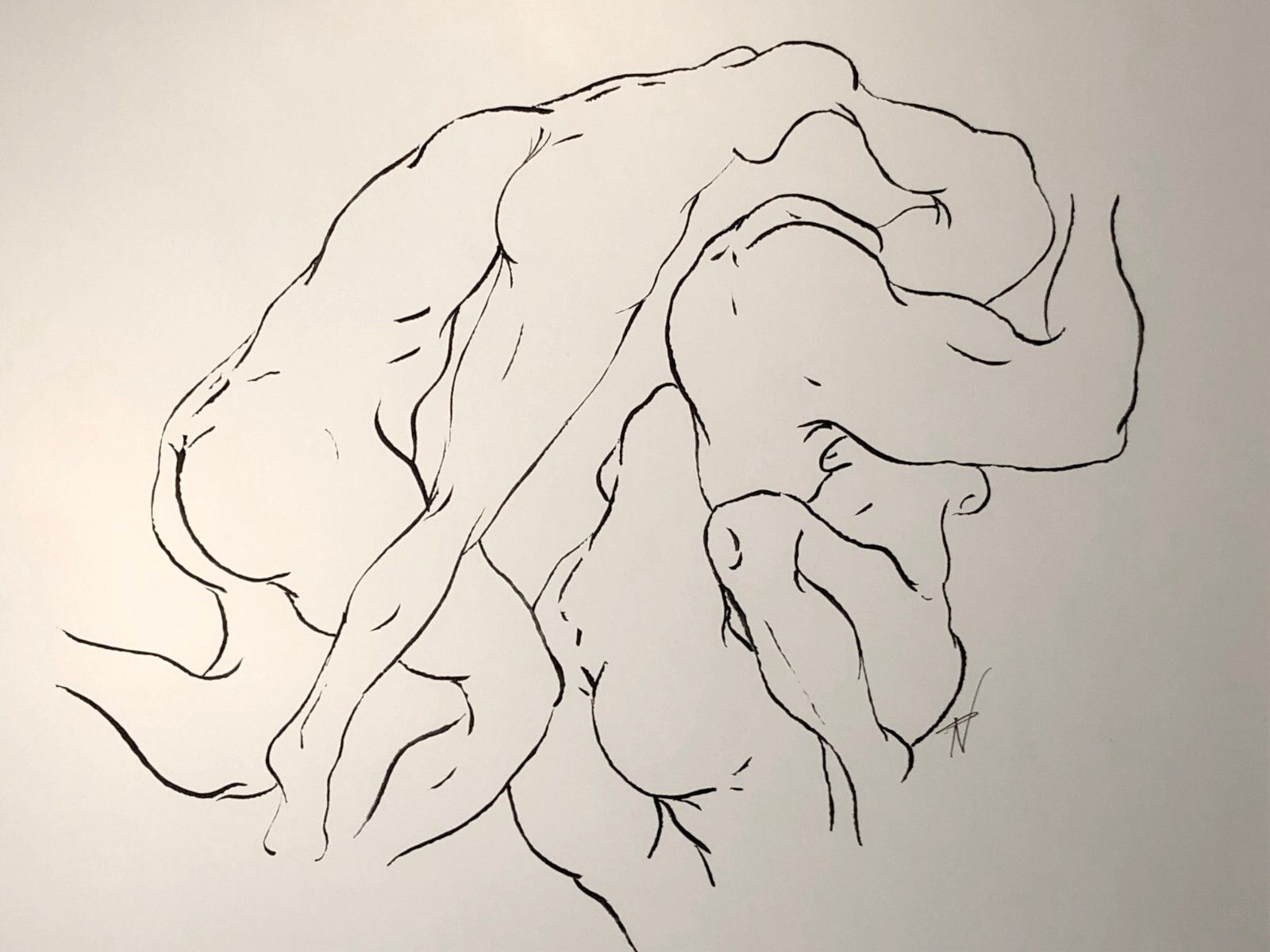 2000 Olivier Pannone "Chimere" Male Nu(s) (S China Ink Figuration Drawing photo for sale