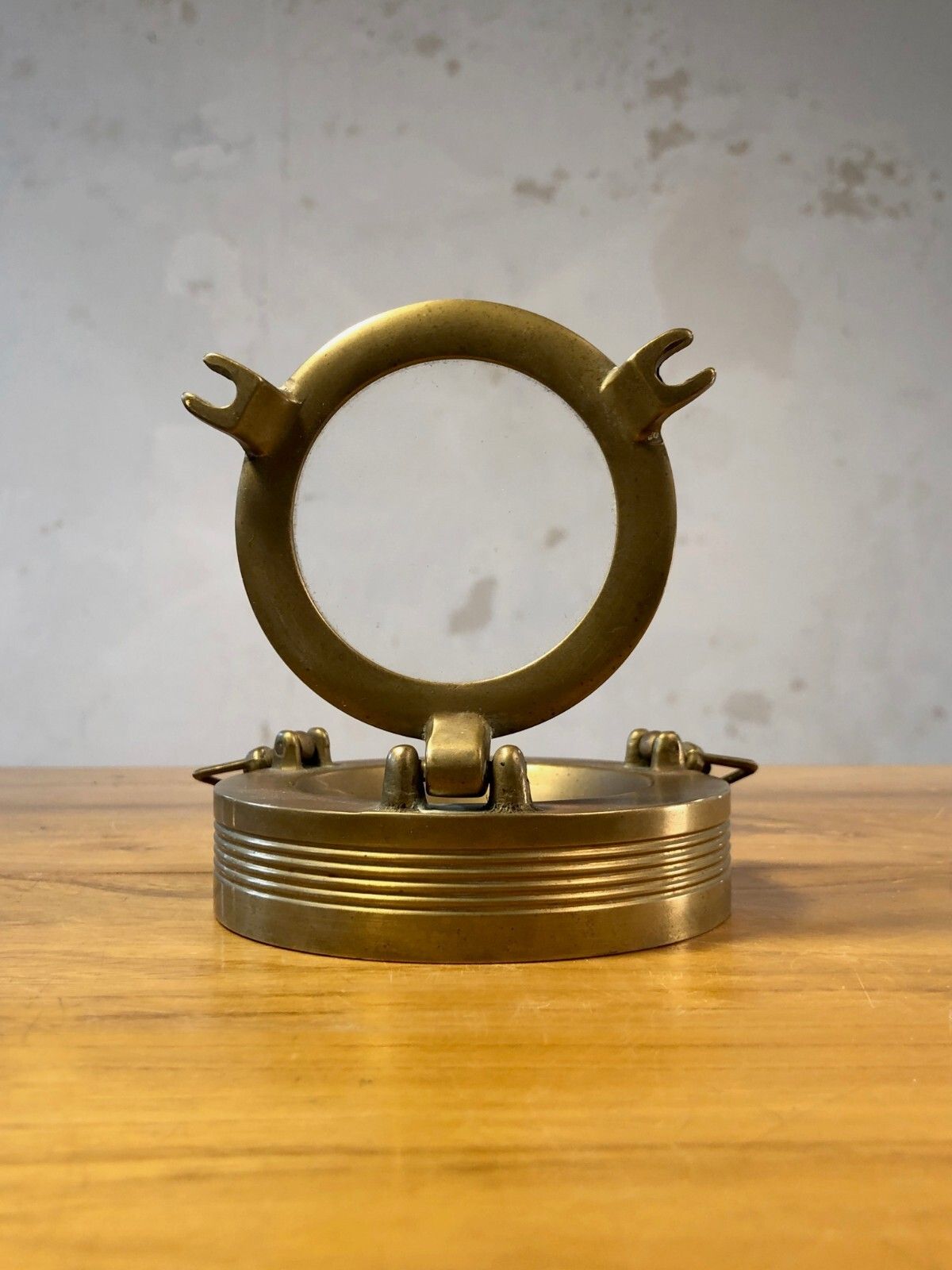 1960 Art Deco Modernist Shabby Chic Bronze Window Ashtray Adnet Hermes photo for sale