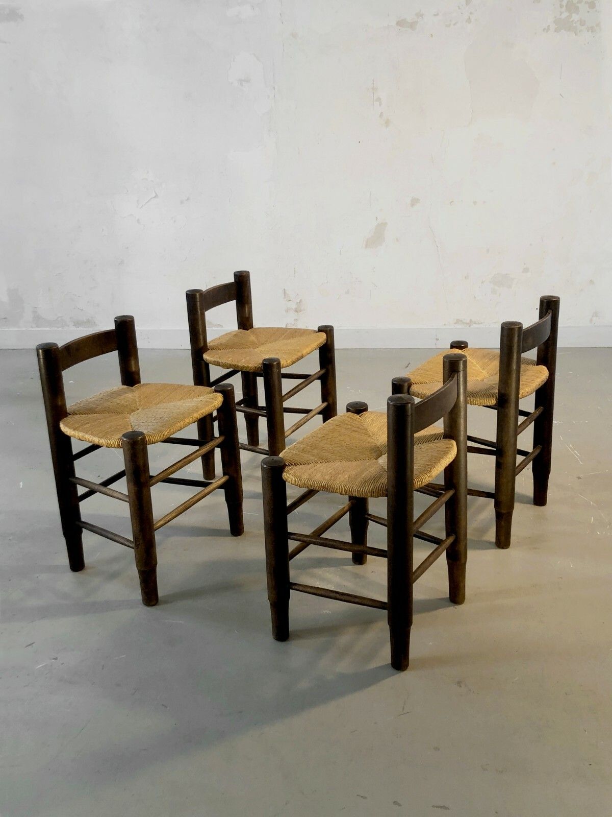 1950 Charles Dudouyt 4 Chairs Stools Modernist Brutalist Chapo Perriand photo 2021.0