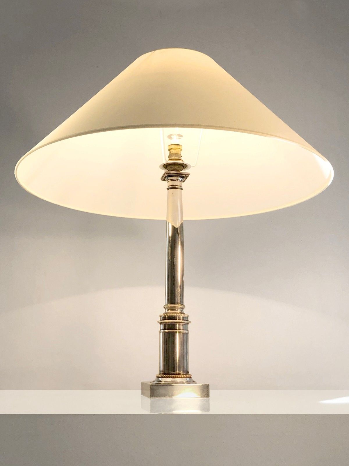 1970 Jansen Pergay Art Deco Shabby Chic Neo Classical Silver Metal Lamp photo for sale