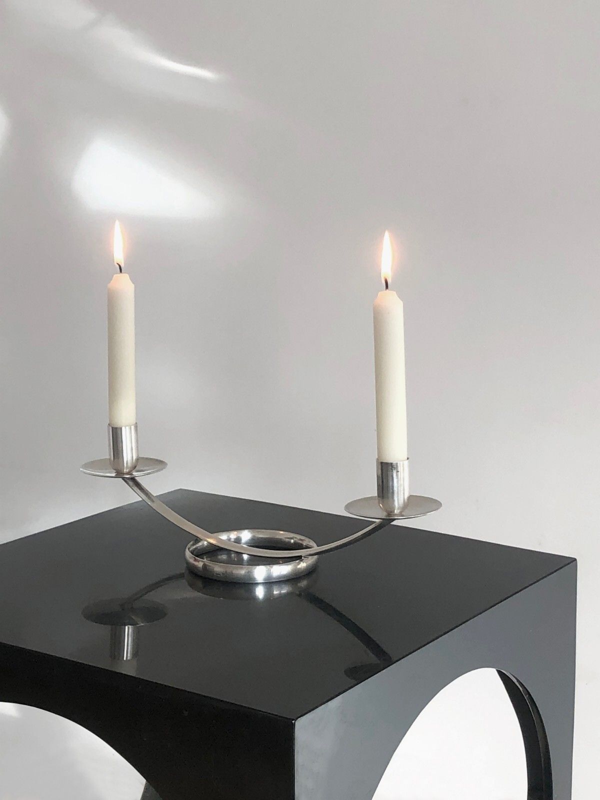 1970 Bougeoir Modernist Candlestick Silver Metal Christofle Sabattini Gaul photo vintage