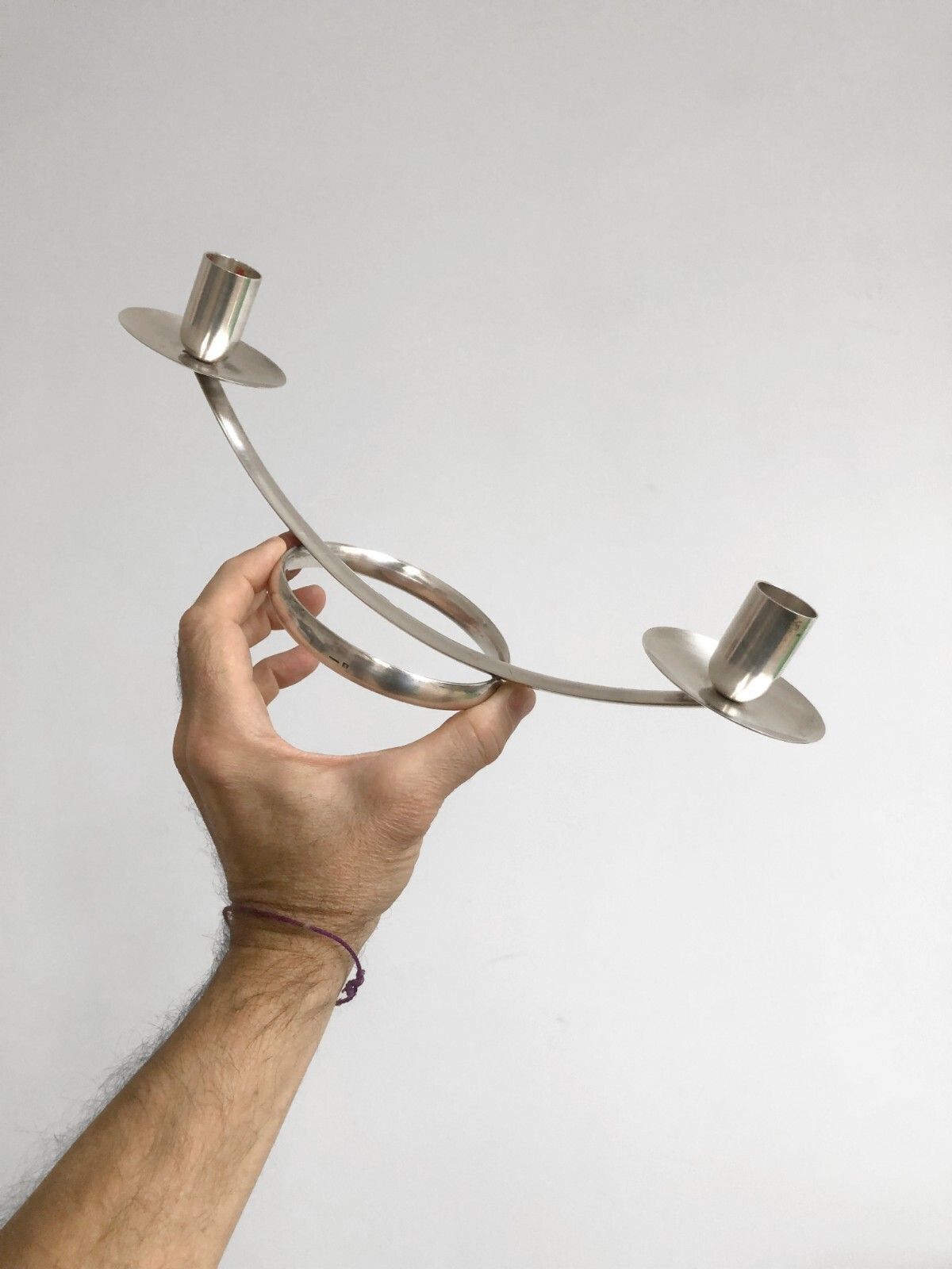 photo buy 1970 Bougeoir Modernist Candlestick Silver Metal Christofle Sabattini Gaul