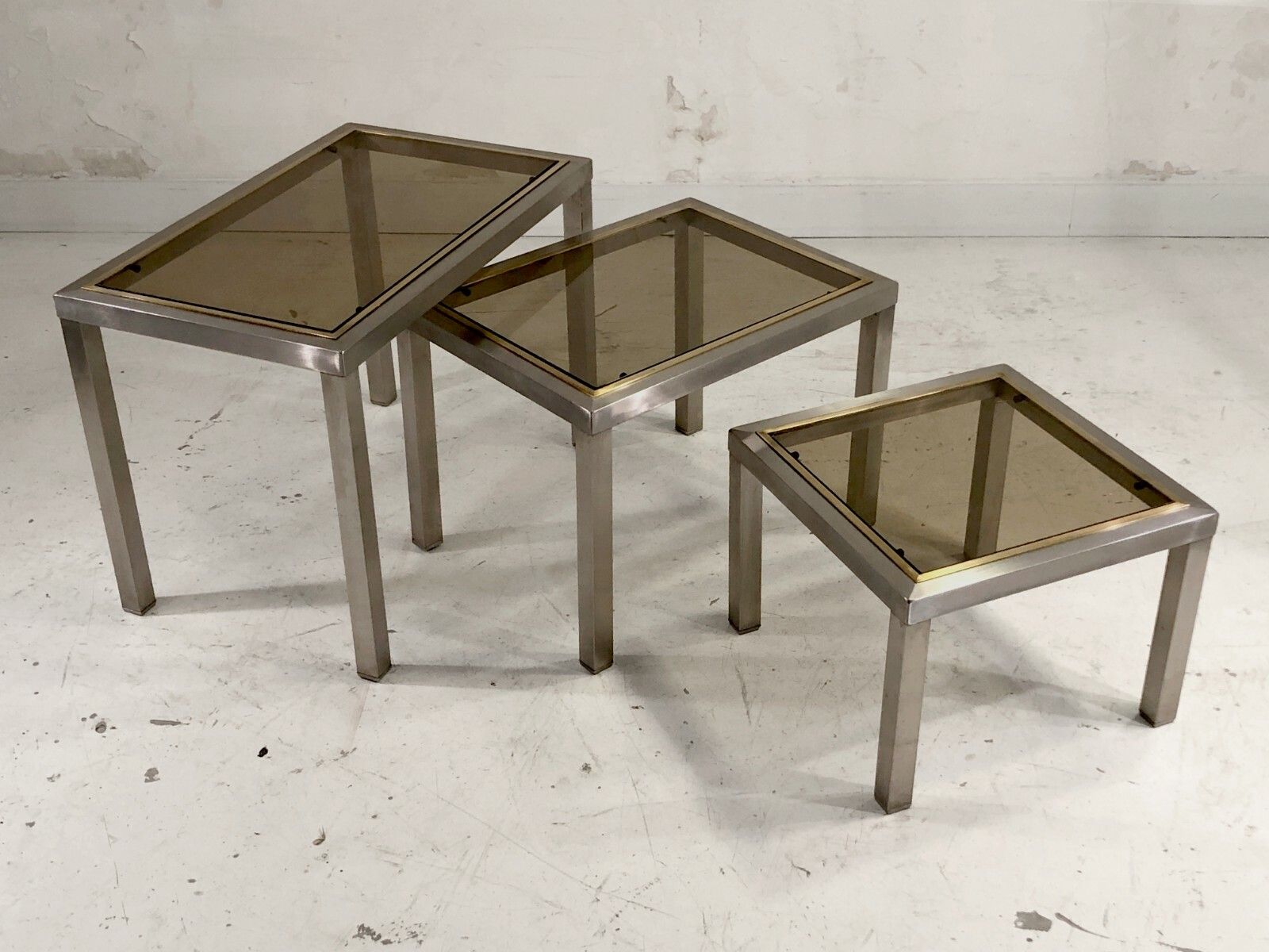 1970 Jansen Guy Lefevre 3 Bass Tables Trunk Modernist Shabby Chic Kappa photo furniture
