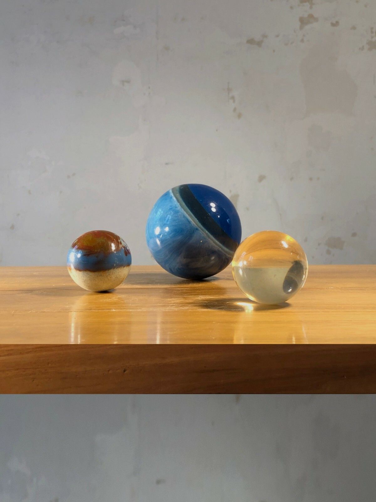 1970 Stone Giraudon 3 Ball Postmodernist Sculptures Lucite Fractal Resin