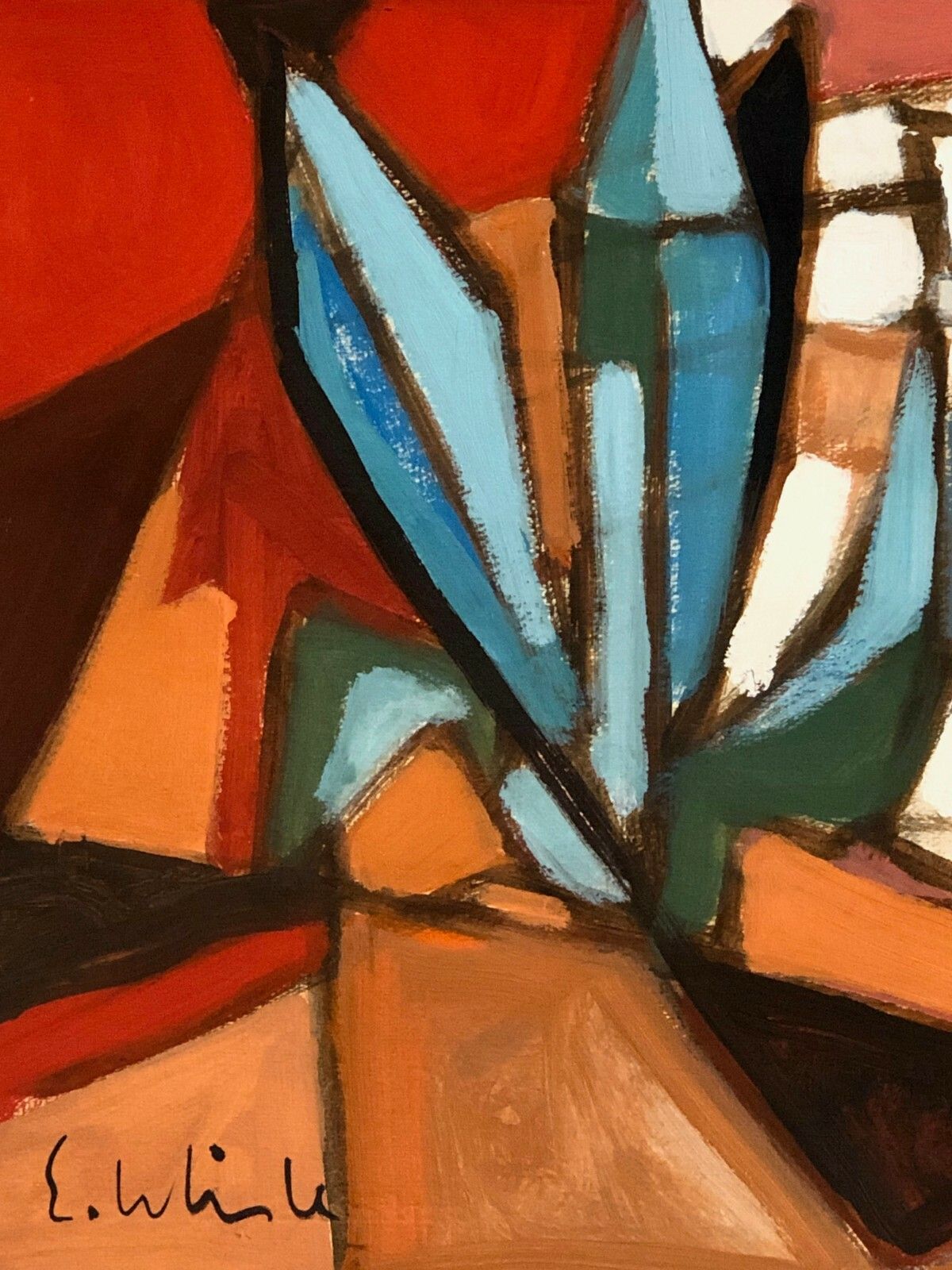 1950 E. Whisle 1/2 Gouache Expressionist Abstract Form Free Cubist Painting photo Art