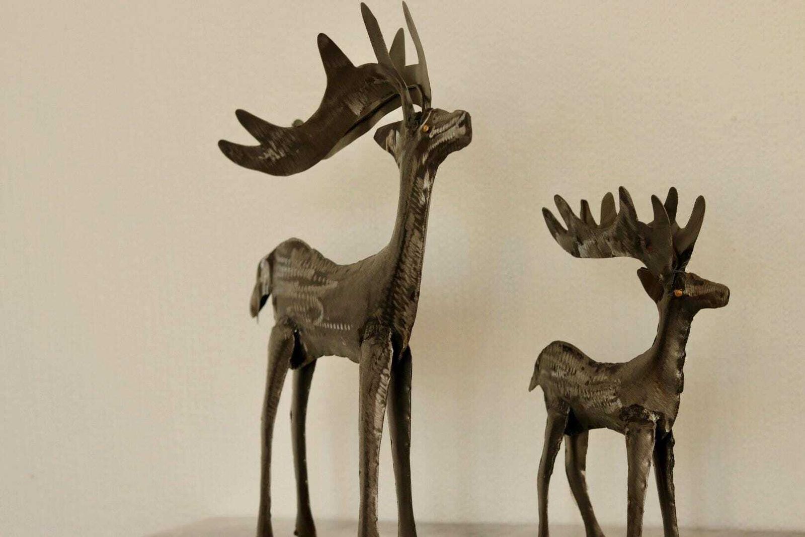 Pair Of Swedish Pewter/Metal Reindeer Sculpture