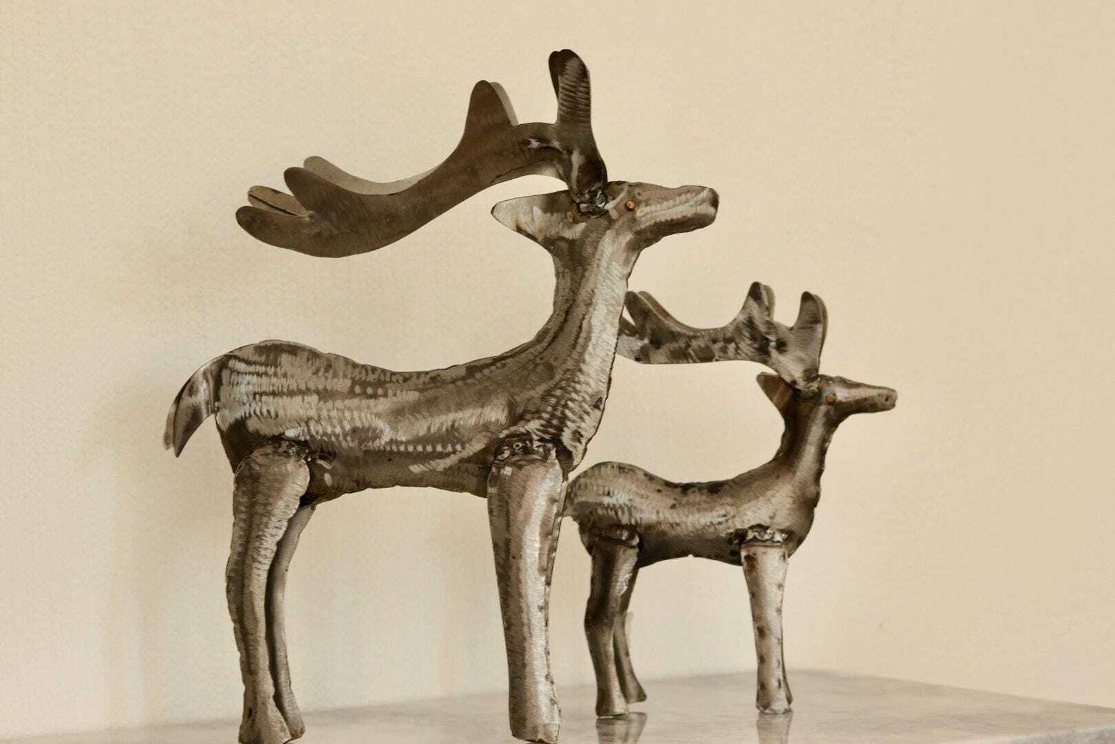 Pair Of Swedish Pewter/Metal Reindeer Sculpture photo Art