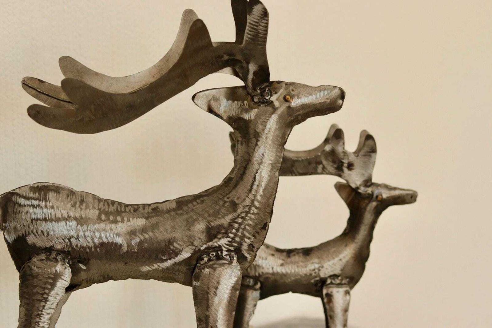 photo for sale Pair Of Swedish Pewter/Metal Reindeer Sculpture