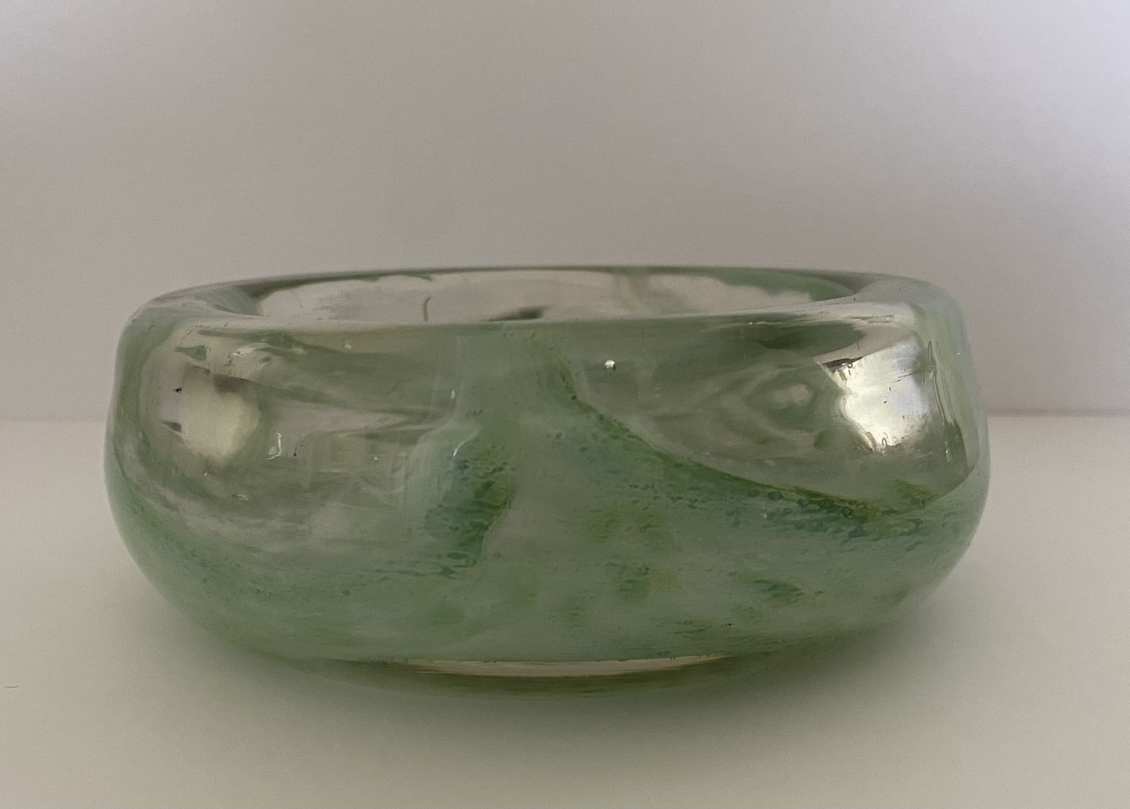 Nazeing, British Studio Art Glass, Mottled Green Bowl photo furniture