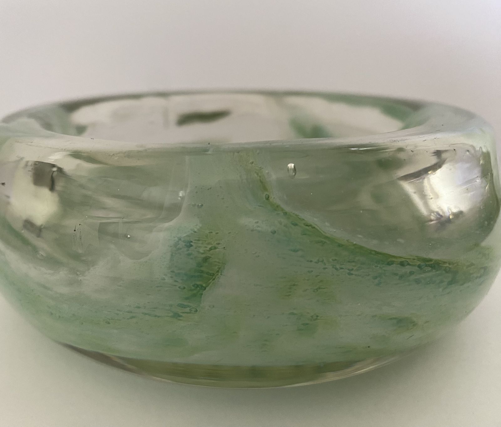 Nazeing, British Studio Art Glass, Mottled Green Bowl photo Home Decor