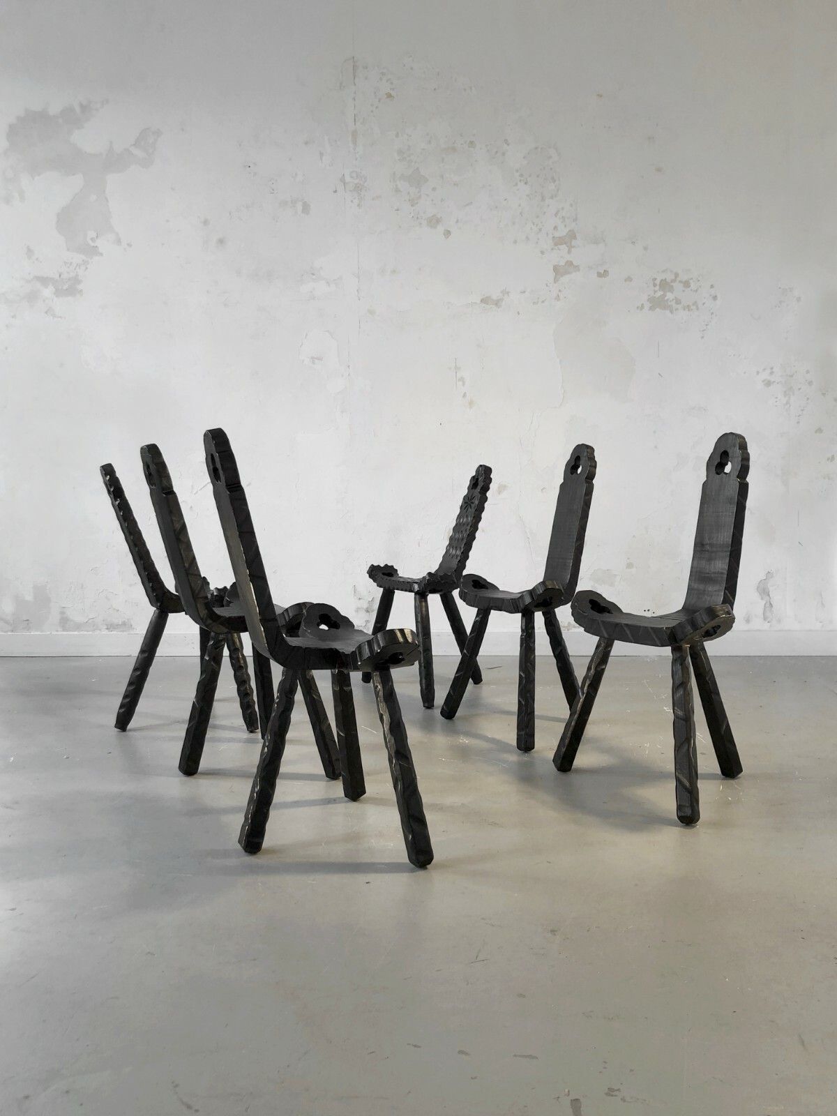 1950 6 Modernist Brutalist Tribal Chairs Audoux Minnet Chapo Perriand Marolles