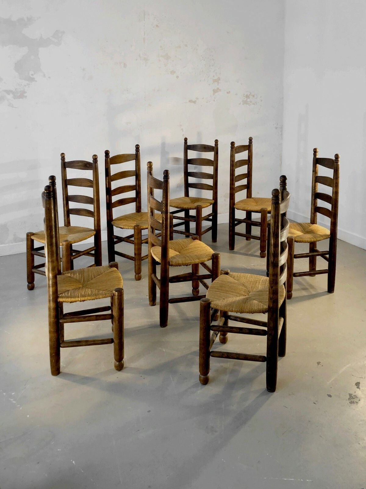 1950 Charles Dudouyt 8 Chairs Modernist Brutalist Audoux Minnet Chapo Perriand photo furniture