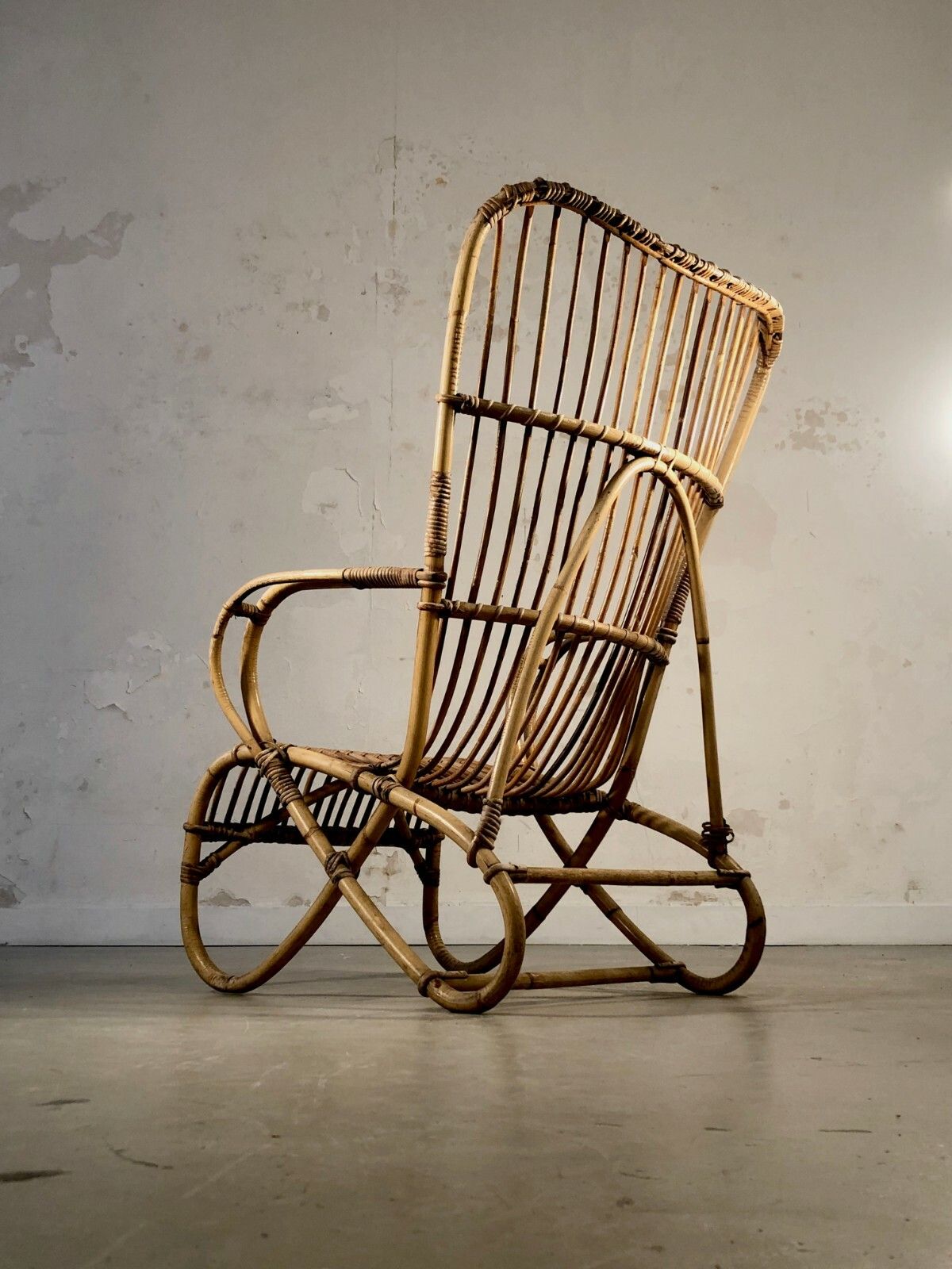 1950 Modernist Armchair Brutalist Shabby Chic Bamboo Rattan Sognot Audoux Minnet photo for sale