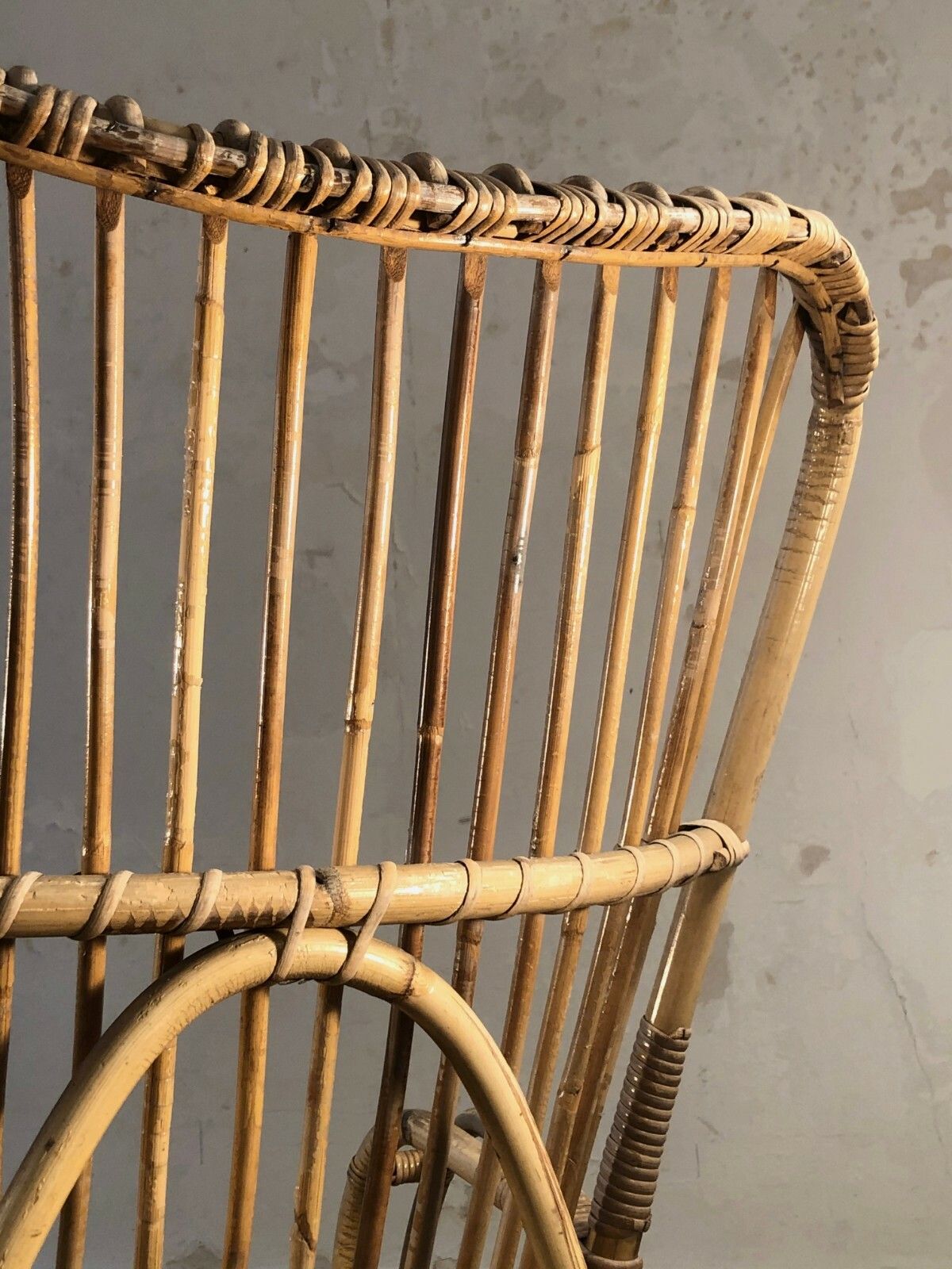 1950 Modernist Armchair Brutalist Shabby Chic Bamboo Rattan Sognot Audoux Minnet photo Furniture