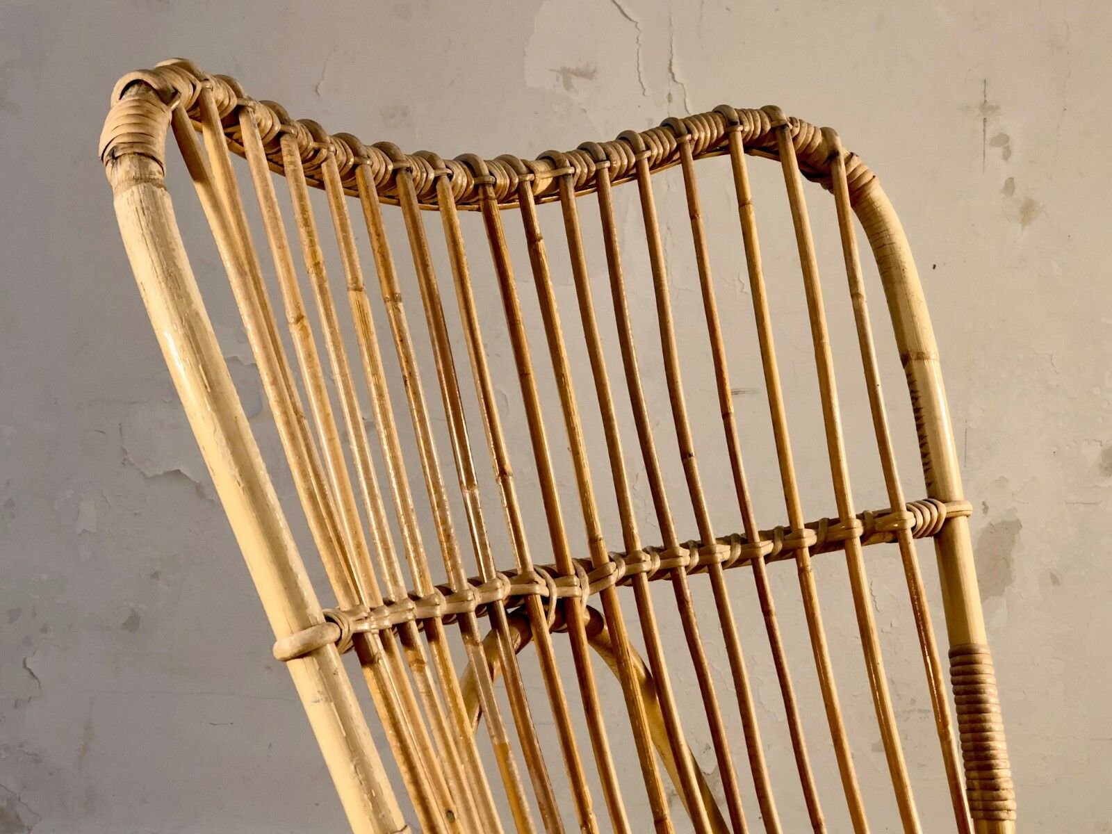 1950 Modernist Armchair Brutalist Shabby Chic Bamboo Rattan Sognot Audoux Minnet photo vinterior